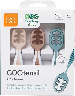 NumNum GOOtensils Baby Spoons 3-Pack: Silicone Pre-Spoons for Baby Led Weaning, Self-Feeding & Teething, Ages 6+ Months, BPA-Free