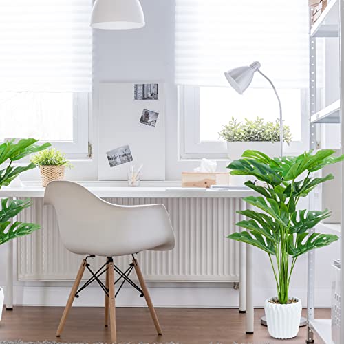 Set of 2 Large Fake Plants 28" Tall Artificial Monstera Deliciosa in Pot for Home Office Decor - Image 6