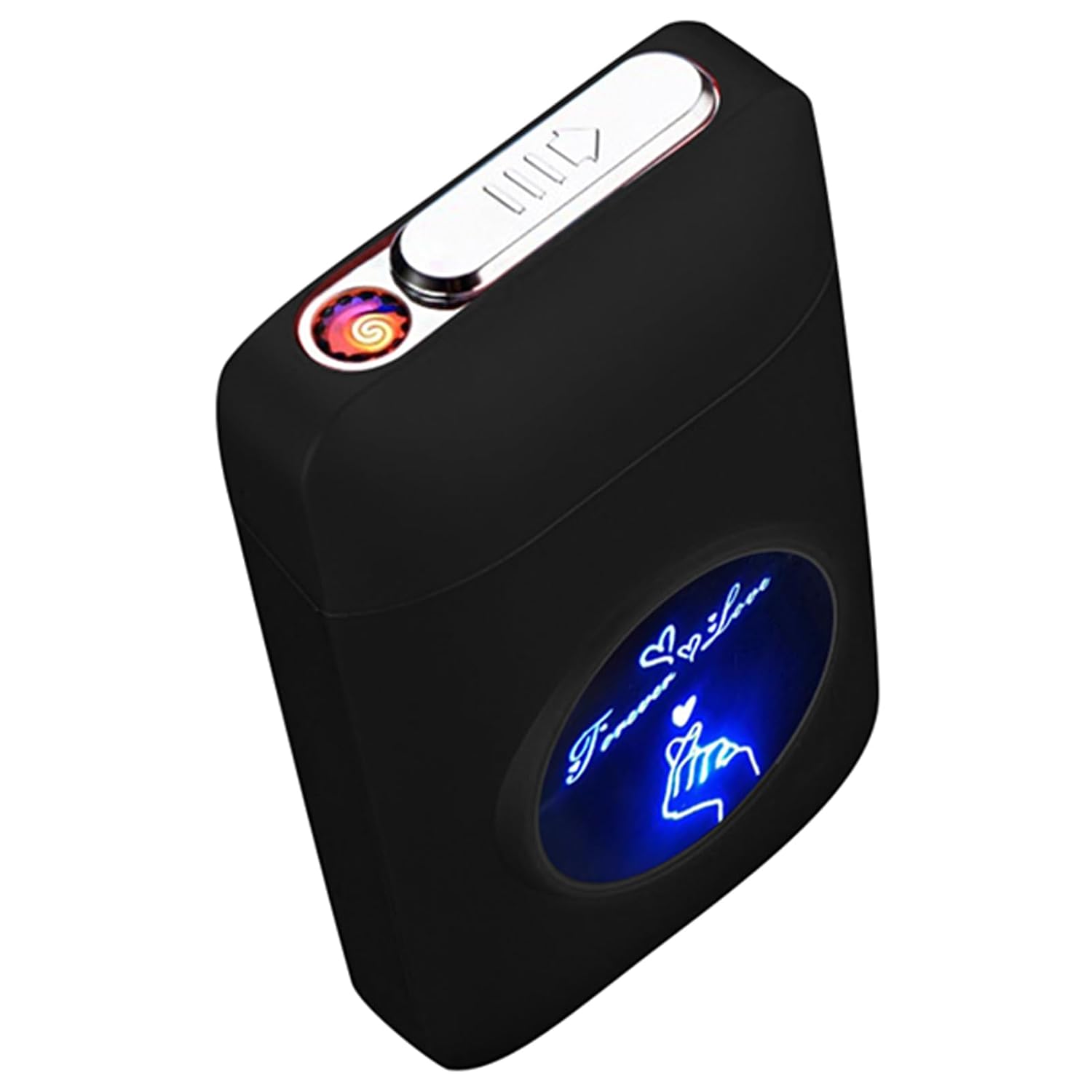 Cigarette Case with Lighter, 19pcs Regular Size Cigarettes Holder Box King Size Portable Pack USB Electric Lighter Rechargeable Flameless Windproof （Black）