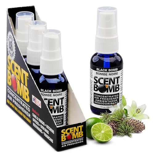 Scent Bomb Air Freshener Spray Long-Lasting Odor Eliminator - Effective Deodorizer for Home & Car Fresh Room Spray for Kitchen Bathroom & Smell Neutralizer - 1 oz Pack of 4 Black Bomb Scent