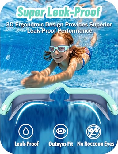 Image of Vvinca Kids Swim Goggles, Swimming Goggles for Kids 3-14 Anti-Fog UV Protection No Leak Pool Glasses for Boys Girls