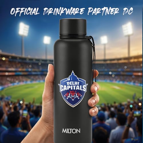 Image of Milton Sports Aura 750 | DC Official Drinkware Partner I Limited Edition Delhi Capitals Water Bottle | Stainless Steel I 24 Hr Hot & Cold | Designed for Cricket Lovers | 725 ml | Black