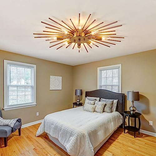 Image of ZGLAOJT Semi Flush Mount 8 Light Ceiling Light Modern Metal Ceiling Lighting Gold Light Fixture Chandelier for Farmhouse Kitchen Dining Room Bedroom Hallway Living Room.