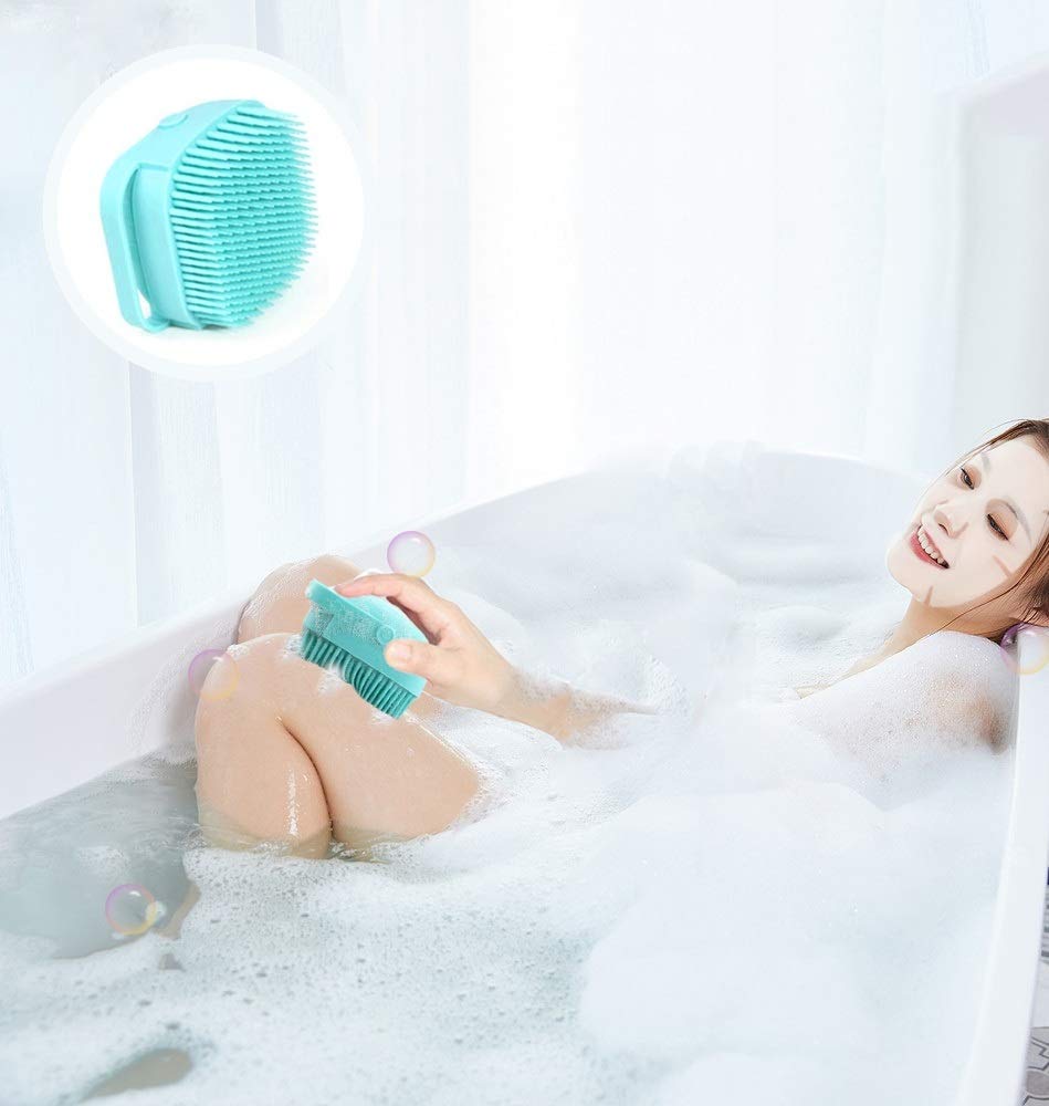 AOLANSSilicone Massage Bath Brush Shower Sponge Liquid Soap Dispenser Soft Bath Brush Body Scrubber for Children Women Men Reusable Loofah (Green)