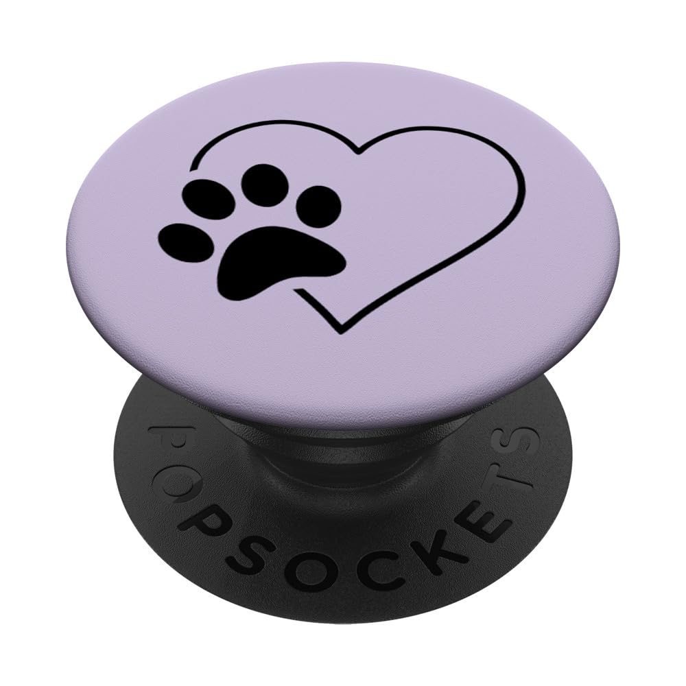 Black Paw Print Heart Dog Cat Light Pastel Purple PopSockets Adhesive PopGrip