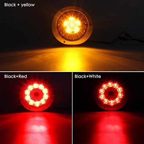 Partsam 4" Inch Round Led Trailer Taillights Stop Brake Lights Running Red And Amber Parking And Turn Signal Lights, Sealed Double Color Round Led Lights W/ Stainless Steel Rings Flange Mount (4Pack) #TOP1