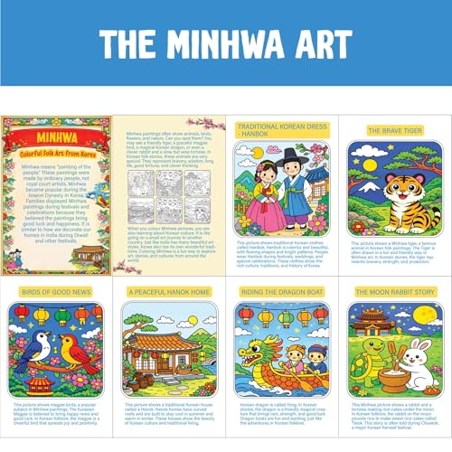 Image of SparkLPlay DIY Craft Kit for Kids - Korean Minhwa Art. Coloring Set with 6 Fridge Magnet Cutouts, 12 Color Pens. Mess Free. Gift for Kids.