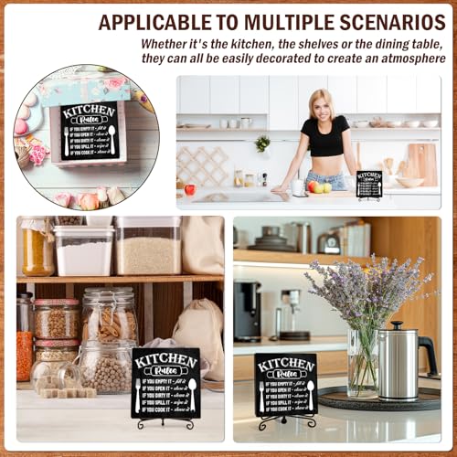 Image of DETIHO Funny Kitchen Decor, Rustic Kitchen Decorations Wood Sign with Iron Stand, Black Wooden Box Sign for Home Dining Room - G05