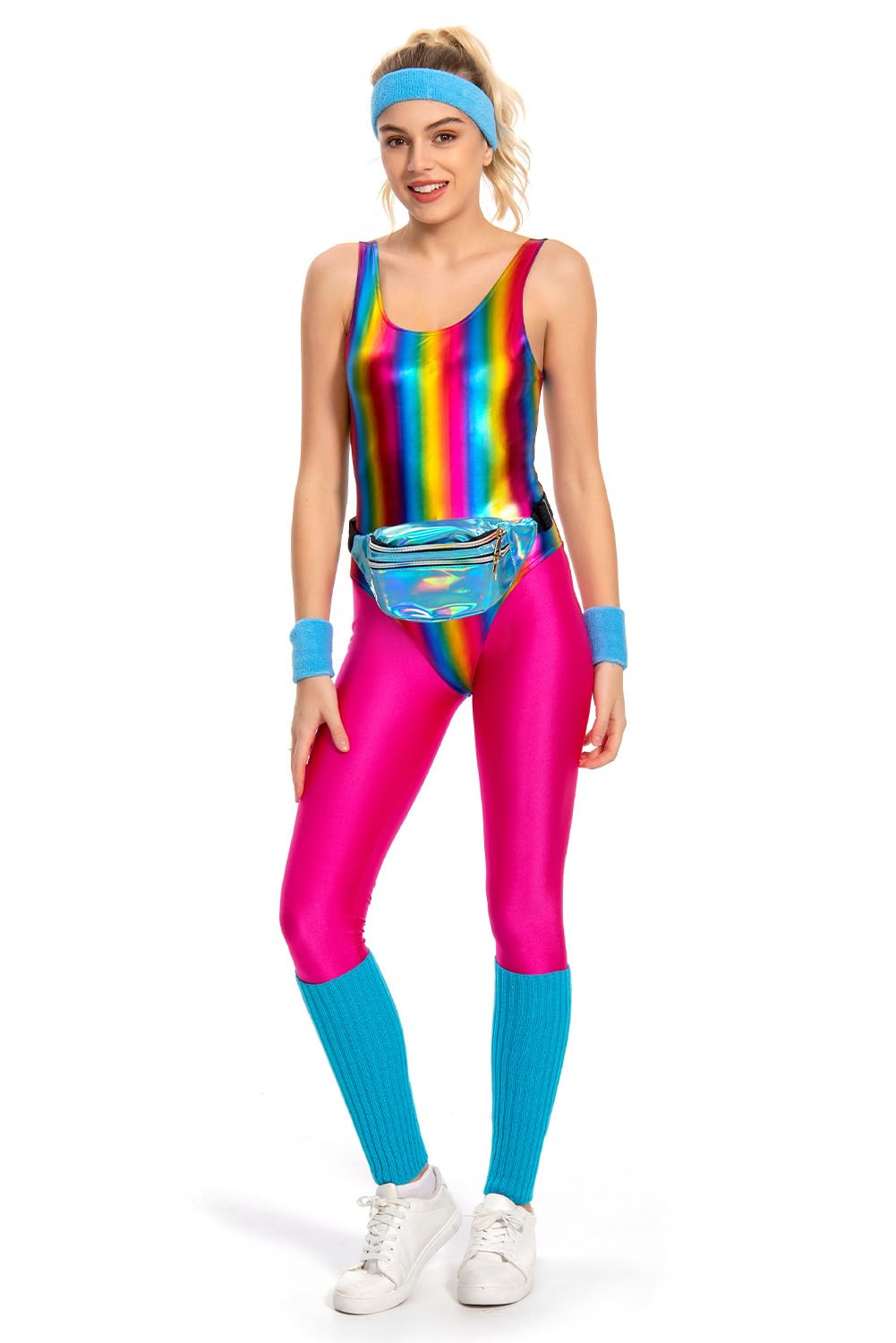 Juego de 6 piezas de traje de fitness de los años 80 para mujer, colorido, mono de yoga, pantalones de entrenamiento, traje retro