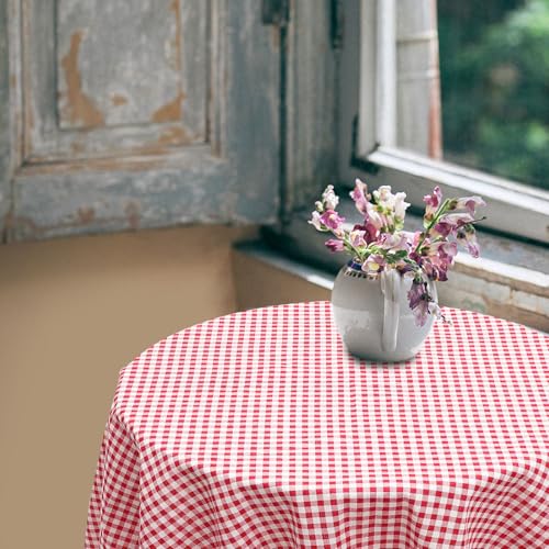 Nappe ronde 150 cm coton-polyester rouge décoration table maison - 8