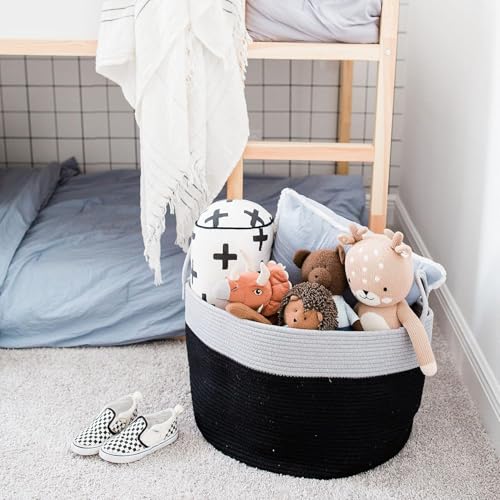 Image of Laundry Basket for Clothes | Toy Storage Basket | Washing clothes Storage Basket | Cotton Rope Hamper | Multi-Purpose Use Large Laundry Basket | Dirty Cloth Baskets Jute | 33x33x38 cm