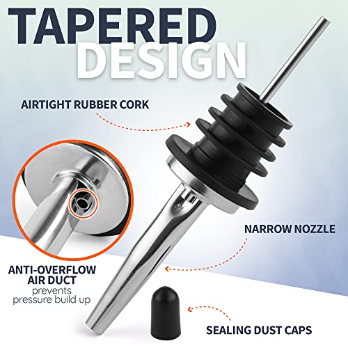 Zulay 4 Pack Stainless Steel Liquor Pourers With Rubber Dust Caps - Tapered Spout Liquor Bottle Pourers For Alcohol - Pour Spout For Liquor Bottles, Olive Oil Dispensers, Syrup, Vinegar, Juice #TOP2