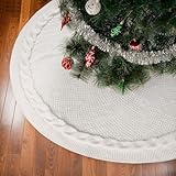 Christmas Tree Skirt,24 inches White Knitted Tree Skirt,Chunky Knitted Thick Tree Skirt,Table Top Tree Decor,Christmas Tree Ornaments for 1ft 2ft 3ft Tree