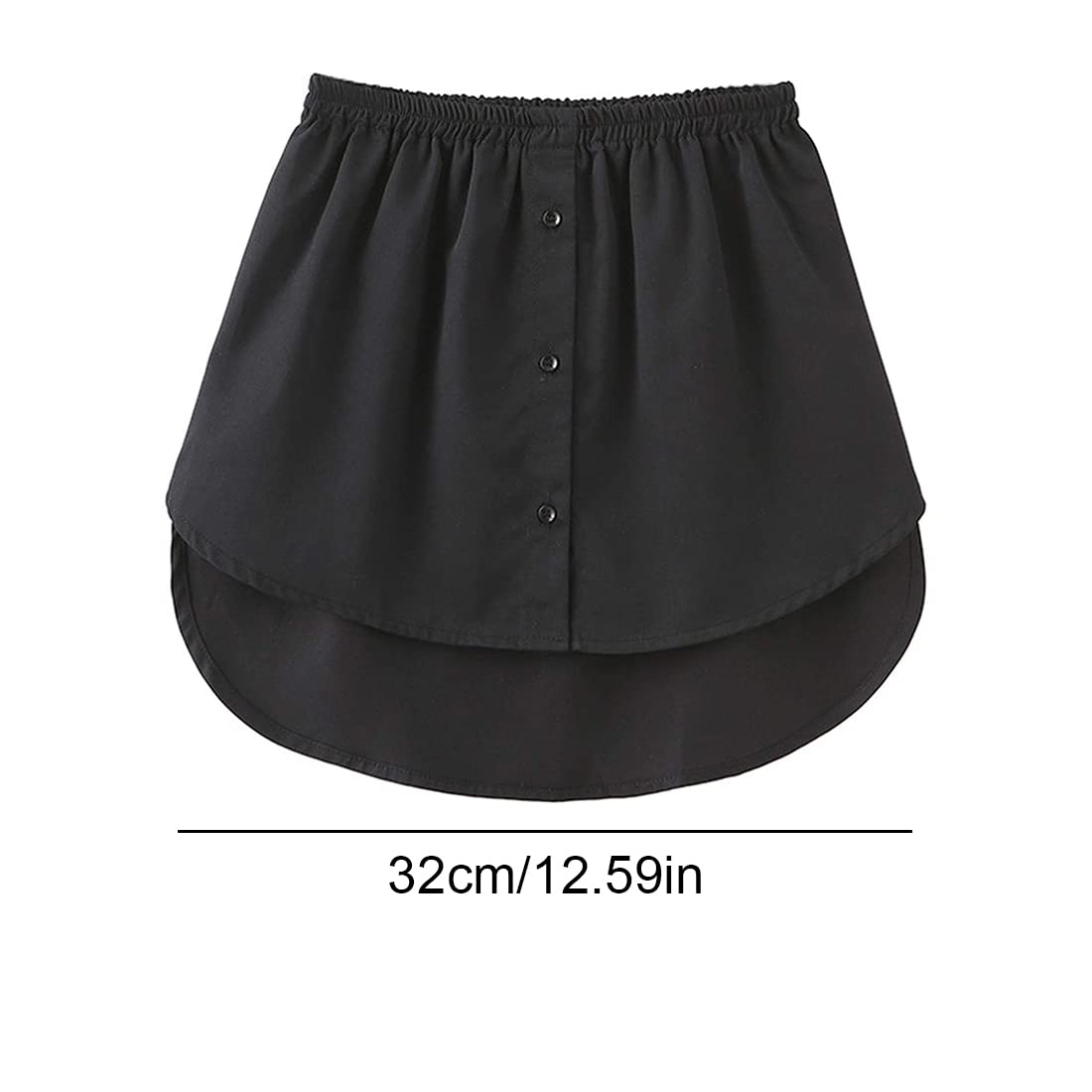 Damska mini halka, dolna spódnica, przedłużenie koszuli, z guzikami, przedłużenie koszuli, top dolny, fałszywy top, mini spódnica, obszycie, warstwowa, sztuczne spódnice (kolor czarny/M)