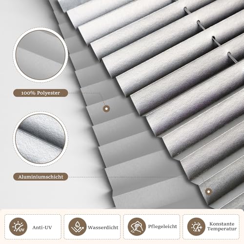 Plissee ohne Bohren Verdunkelung Klemmfix Hellgrau 75x110cm Thermo Plissees 100% Verdunklung Rollos für Fenster & Tür Verdunklungsplissee… – Ansicht 2