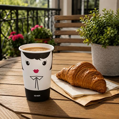 Image of Restaurantware 16-Ounce Paper Cups, Pack of 25 Madame Design Disposable - Leakproof, Recyclable, Black and White Insulated Hot Beverage Holders, Matching Lids Available for Purchase Separately