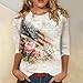 Women Tops Dressy Casual Flag Printed Shirts Star and Stripe 0 Neck Blouse 3/4 Length Sleeve Fashion T Shirt