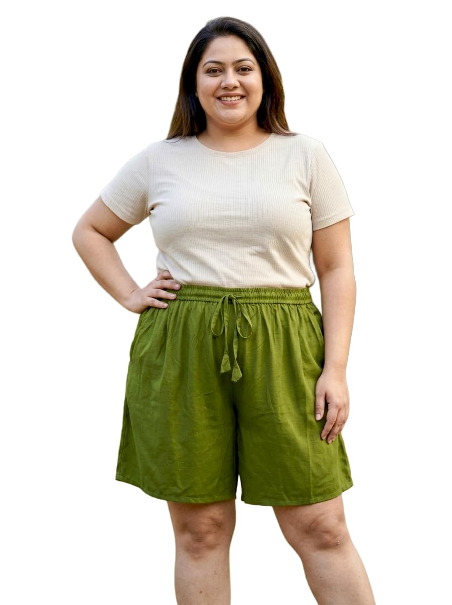 Women's Plus Size Rayon Shorts Knee Length Drawstring Waist Two Pockets Casual Summer Lightweight Breathable Comfortable Soft Fabric Elastic Waistband-image-7