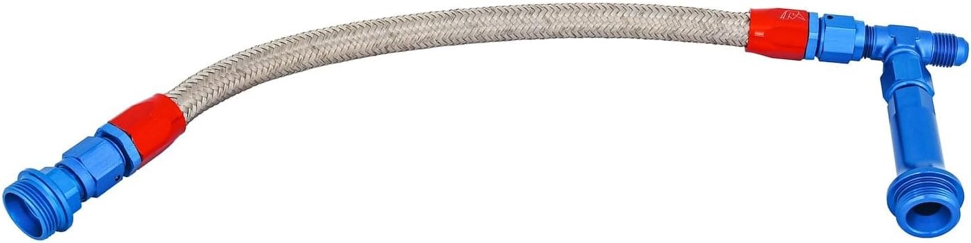 JEGS Dual Feed Fuel Line | Fits Holley 4150 Carburetors | Braided Stainless Steel Hose | 3/8 � Inlet | Includes 7/8"-20 O-Ring Connectors | Red/Blue Fittings | Made In USA | Includes Gauge