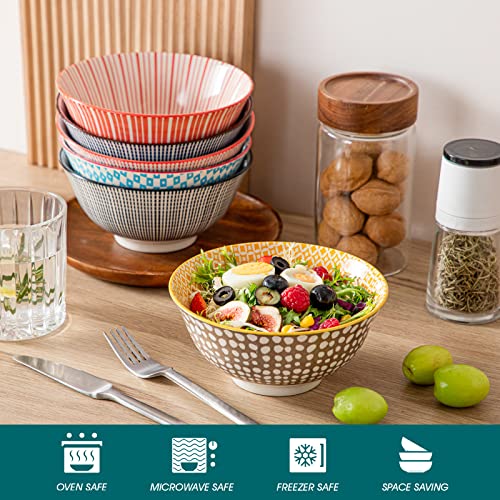 Vancasso 24 Oz Ceramic Cereal Bowls Set Of 6, Colorful Soup Bowls, Pasta Salad Bowls, Dishwasher & Microwave Safe #TOP3