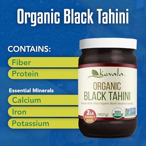 Kevala Organic Black Tahini - Double Size Gluten Free Black Sesame Paste for Cooking and Baking at Home, Source of Calcium and Dietary Fiber, For Stir-Fry Dishes and Making Dark Organic Hummus, 32 oz - Thumbnail 3