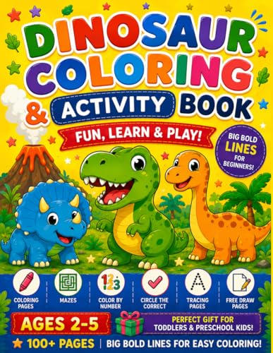 Dinosaur Coloring & Activity Book for Kids Ages 2-5: 100+ Pages of Cute Dinosaurs, Mazes, Color by Numbers, Tracing, Circle the Correct & Free Draw ... | Perfect Gift for Toddlers & Preschool Kids image 2