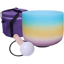ENERGYSOUND 432Hz Perfect Pitch G Note Throat Chakra Rainbow Colored Frosted Quartz Crystal Singing Bowl 8 inch
