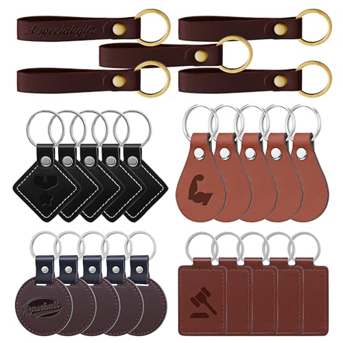 Tikjiua Kit de chaveiro de couro de várias formas – chaveiros de couro PU com rebites e anel de chav