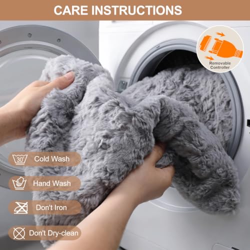 Dowin Faux Fur Electric Throw Blanket,Heated Blanket Throw,Light Grey - image 7