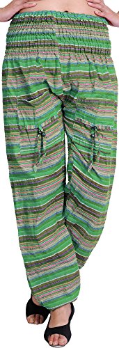 Exotic India Woven Yoga Trousers with Front Pockets - Color Kelly Green
