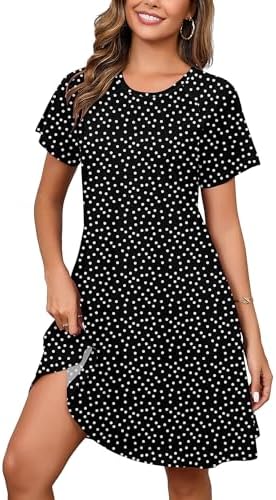 Heymoments Women's Summer Short Sleeve Crew Neck Midi Dresses Casual T-Shirt Sundress with Pockets