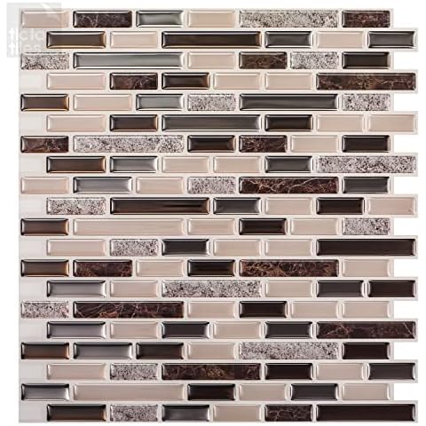 Tic Tac Tiles 30 cm x 30 cm 10-Sheet Peel and Stick 3D Tile Sticker Self Adhesive Stick On Wall Tile for Kitchen Backsplash and Bathroom in Como Crema (Brown, Beige, Grey) Cover
