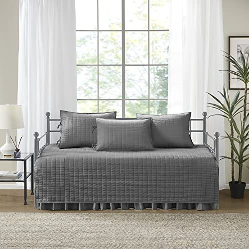 Image of Comfort Spaces Daybed Cover- Luxe Double Sided -Quilting, All Season Cozy Bedding with Bedskirt, Matching Shams, 75'x39' Charcoal Grey 5 Piece