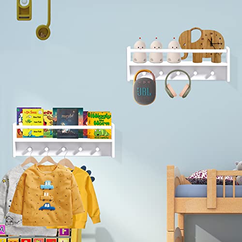 Azsky White Wall Mounted Nursery Book Shelves Floating Bookshelf For Room Decor 24 Inch Toys And Books Storage Organizer Hanging Wall Shelves A Set Of 2 #TOP4