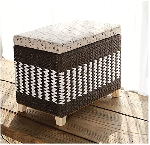 Pouf en rotin coffre 80cm avec siège rembourré confortable