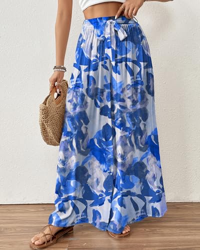 Image of Bsubseach Women Wide Leg Pants Floral Flowy Palazzo Pants