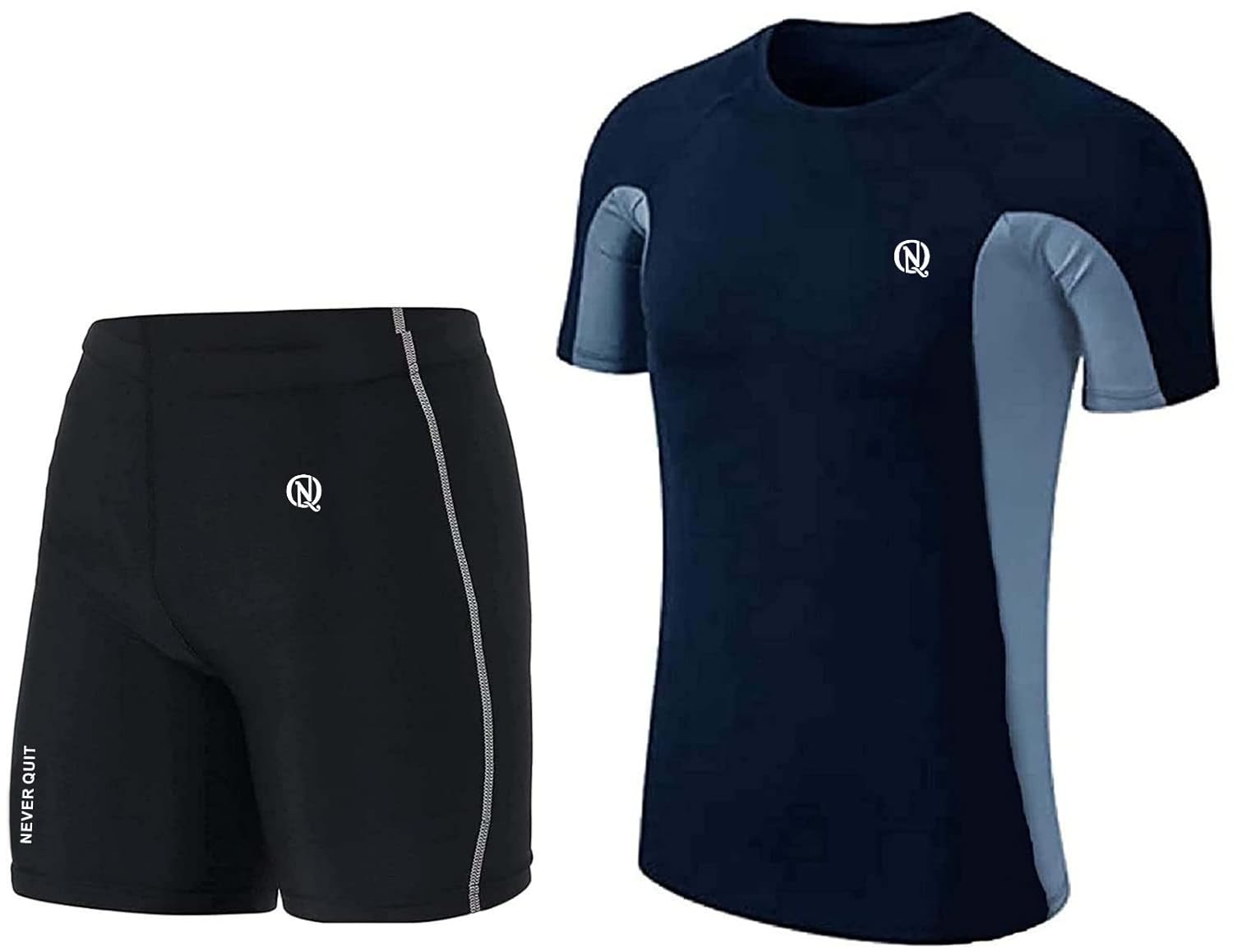 NEVER QUIT Men’s Compression T-Shirt & Skin Tight Short Fit Lycra Half Sleeve for Gym Football Badminton Outdoor Inner Sports Wear (X-Large, Grey-Black)