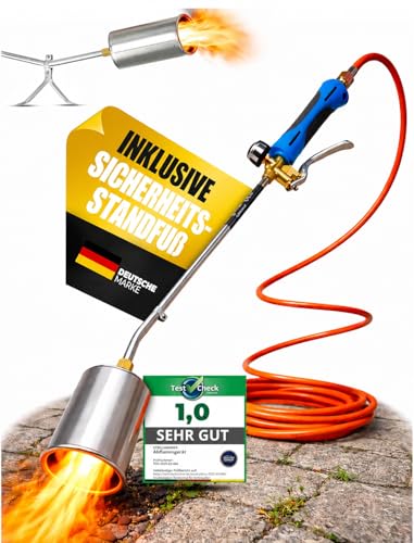 STAHLMANN Unkrautbrenner [1850] für effektive Unkrautbekämpfung Abflammgerät aus Edelstahl - Unkrautvernichter mit regulierbarer Flamme (inklusive Gasschlauch)