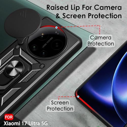 Image of TheGiftKart Tough Armor Bumper Back Cover Case for Xiaomi 17 Ultra 5G | Kickstand & Ring Holder | 360 Degree Protection Back Cover Case for Xiaomi 17 Ultra 5G (PC & TPU, Rotating Camera Cover, Black)