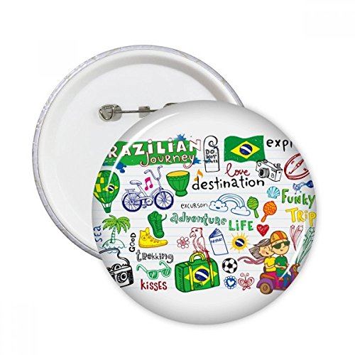 Pins bouton Brésil voyage : 5 badges ronds style culture brésilienne pour décorer vos sacs