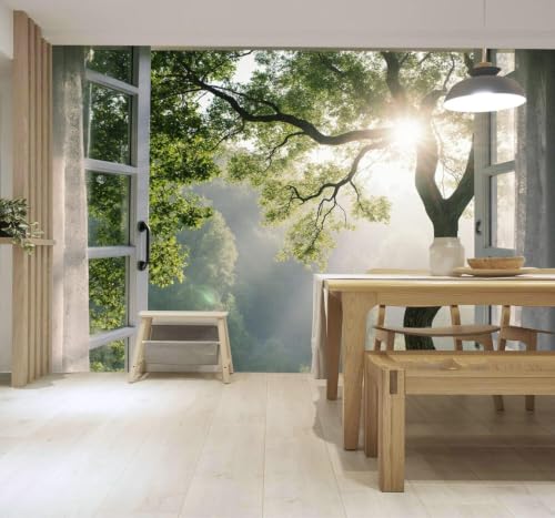 Papier peint texture soyeuse arbre vert grand format pour mur TV