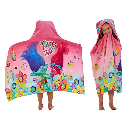 Franco Kids Bath and Beach Cotton Terry Hooded Towel Wrap, 24 in x 50 in, Trolls