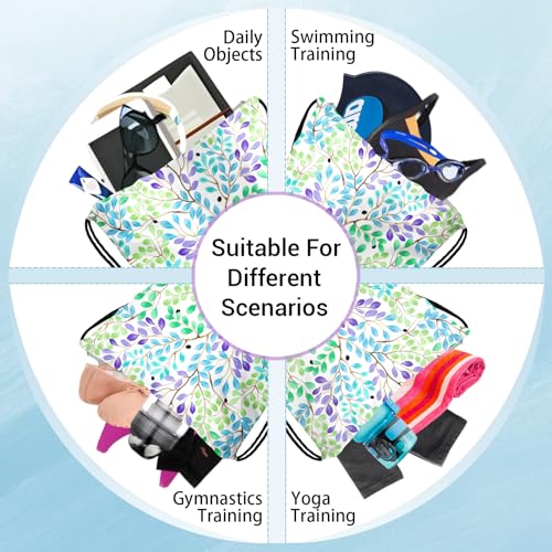Image of Grip Bag for Gymnast Watercolor Leaf Print Drawstring Athlete String Bag for Sport