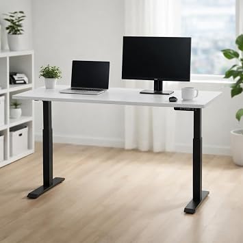 Çift Motorlu Elektrikli Yüksekliği Ayarlanabilir Ergonomik Çalışma Masası (Beyaz, 140x70)