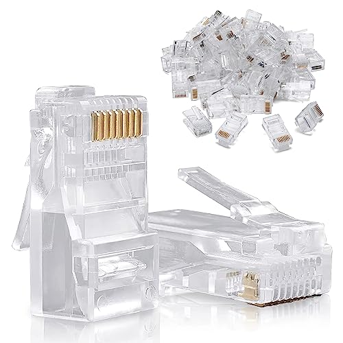 Cmple - RJ45 Connectors Easy Crimp Cat6 Ethernet Cable Crimp Connectors, Compatible with Cat6/Cat5e, Ethernet Cable Crimp Connectors UTP Network Modular Plug for Solid Wire - Pack of 100