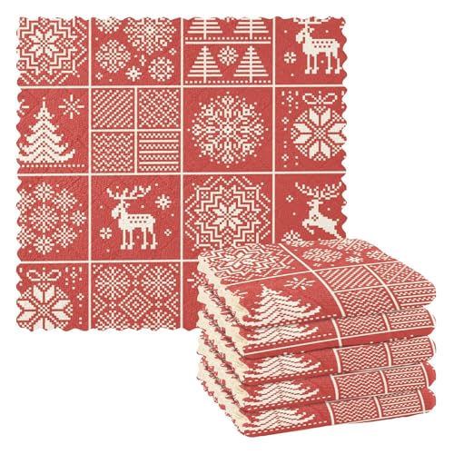 Caihoyu Asciugamani da cucina in microfibra con motivo scozzese scozzese scozzese rosso a quadri, strofinacci da cucina in spugna e