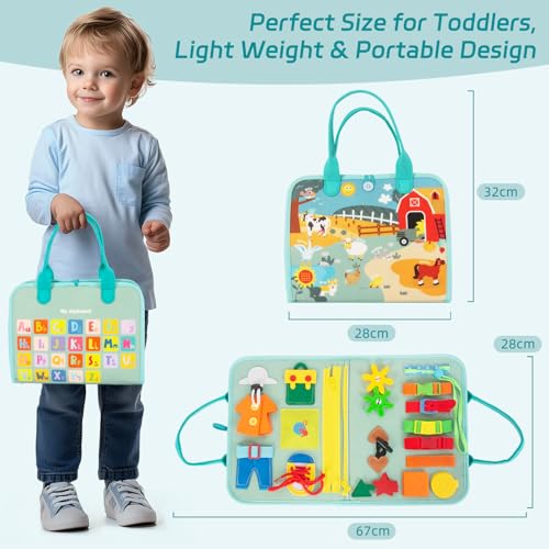 Image of WOODENFUN Busy Board Montessori Toys for Boy Girl Birthday Gifts, Busy Book Learning Sensory Easter Toys for Toddlers, Toddler Travel Autism Educational Activities Fine Motor Skills
