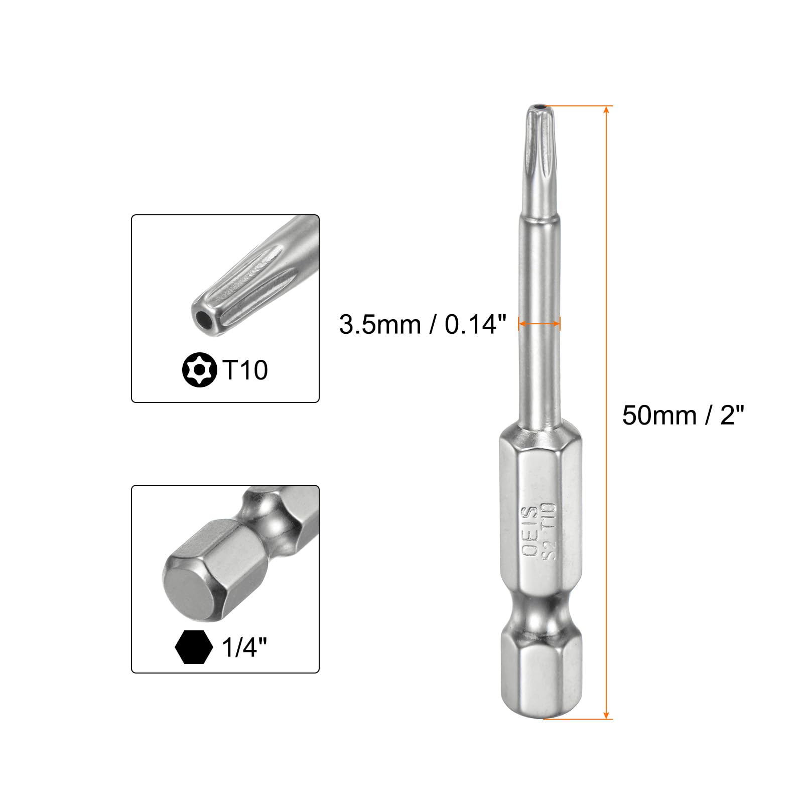 HARFINGTON T10-T40 Security Torx Screwdriver Bit Set - 5 Point Star, 1/4" Hex Shank, Magnetic, 2" Length