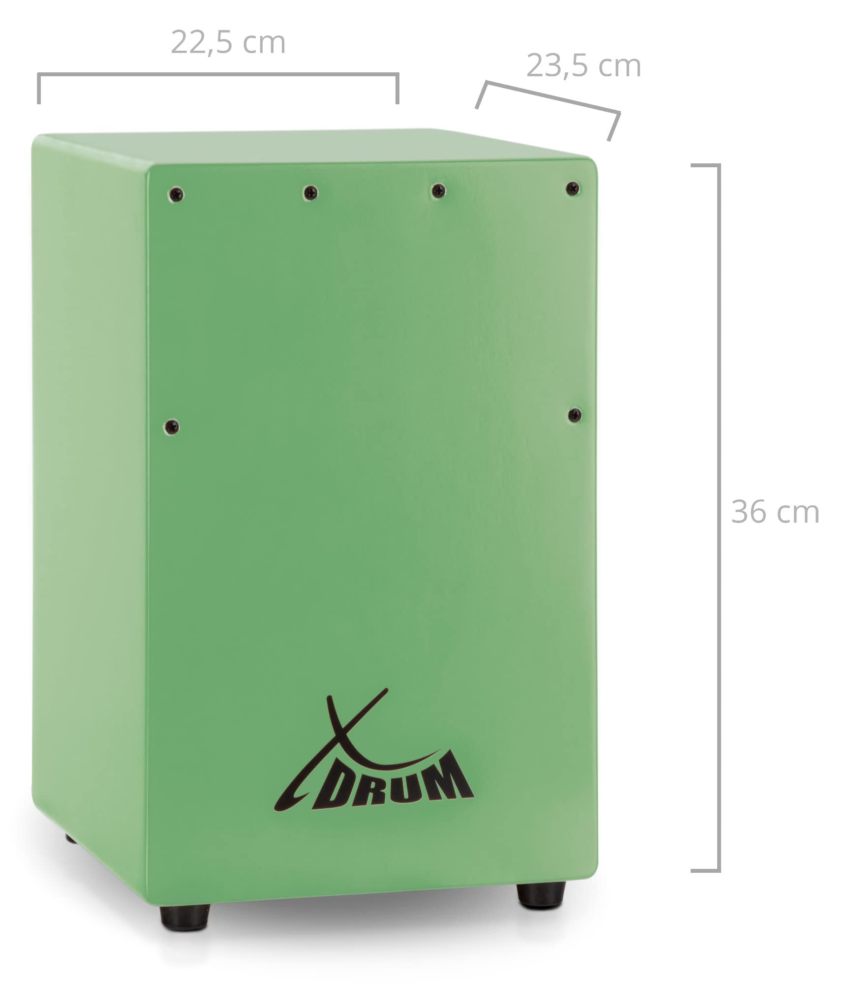 XDrum KC-37GN Cajón Infantil Verde Set con Escuela, Solo 36 cm de alto | Cajón pequeño especialmente diseñado para niños, Adecuado para educación musical temprana, Totalmente de abedul, 5 x 36 x 23