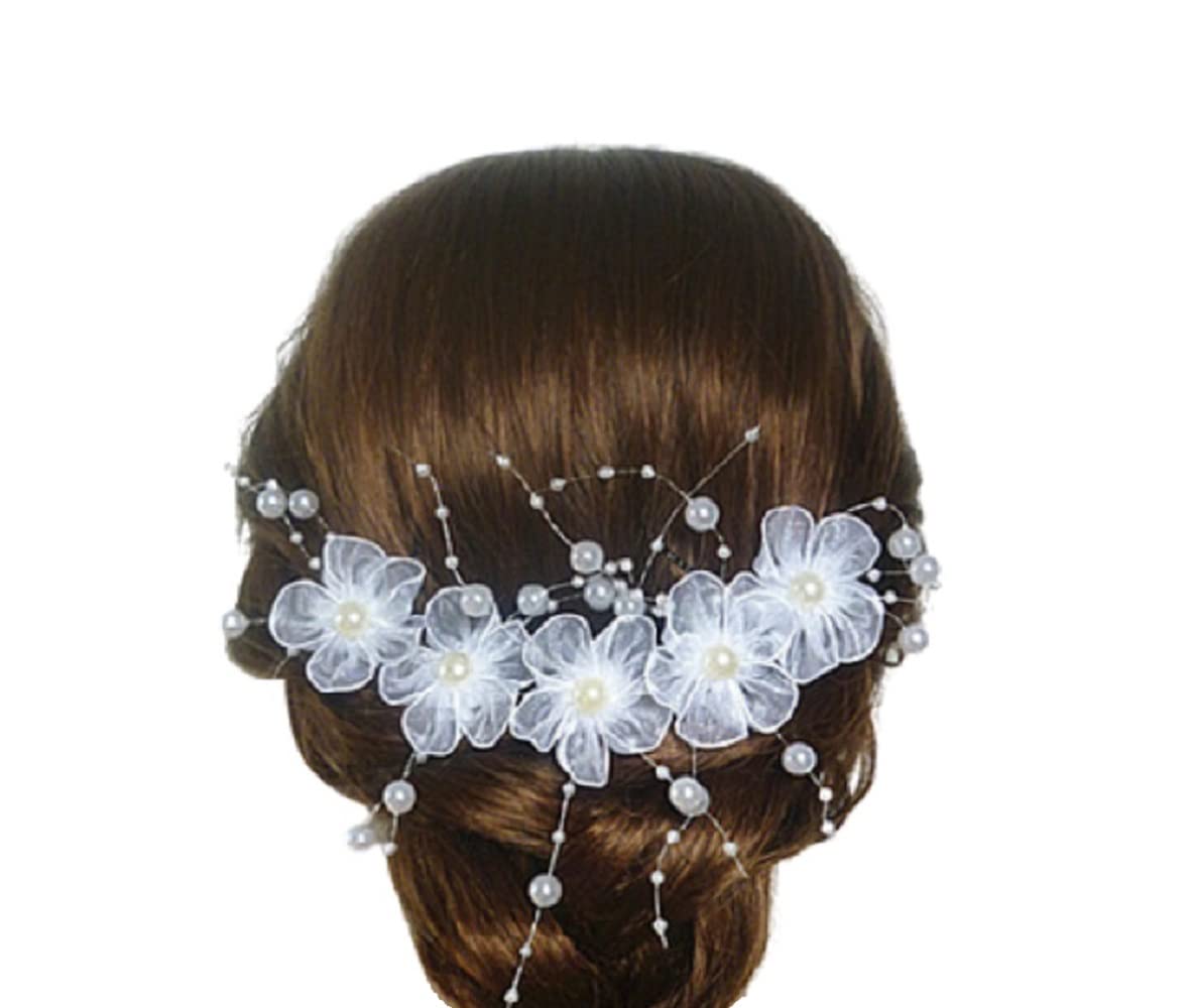Ziory 1pc White wedding Artificial Flower made pearl hair accessories Hair Vine For Girls and Women (B09PBTQP16) Amazon Price History, Amazon Price Tracker